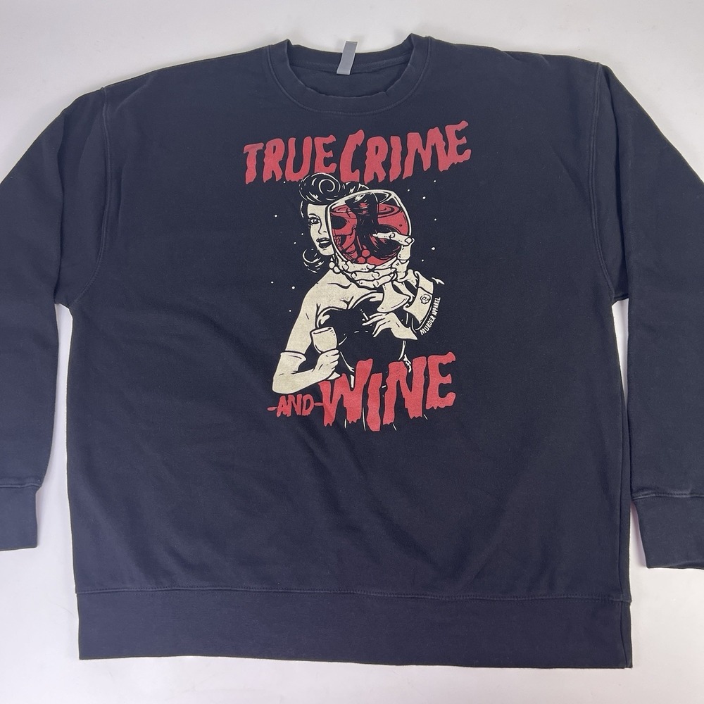 True Crime & Wine Size 2X Crew Neck Sweatshirt Black Red